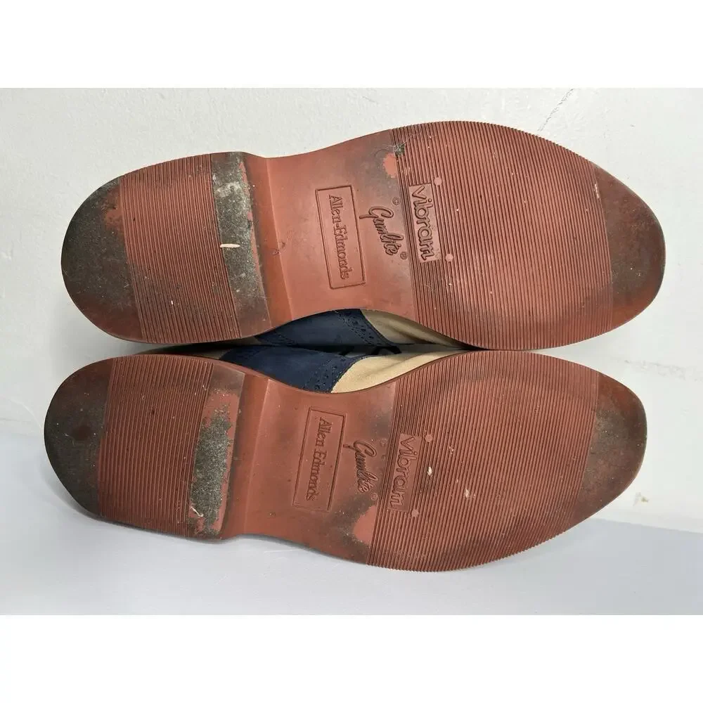 Allen Edmonds Vibram Tan Navy Leather Saddle Shoes Mens Size 9.5EEE